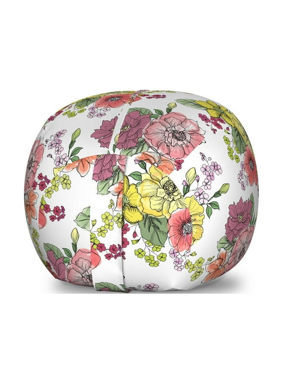 Botanical Storage Toy Bag Chair, Colorful Summer Flowers Peony Iris Lily Blossoms Pastel Spring Beauty Nature, Stuffed Animal Organizer Washable Bag, Small Size, Multicolor, by Ambesonne