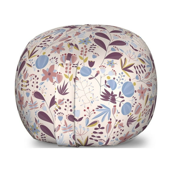 Botanical Storage Toy Bag Chair, Floral Composition Art with Pastel Colors, Stuffed Animal Organizer Washable Bag, Large Size, Eggshell Multicolor, by Ambesonne