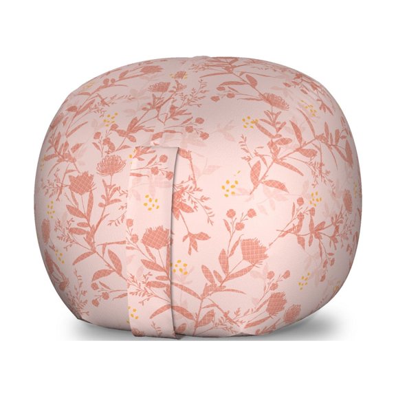 Botanical Storage Toy Bag Chair, Floral Theme Hand Drawn Like Soft Tone Flowers Silhouette and Leaves Pinkish Stripes, Stuffed Animal Organizer Washable Bag, Small Size, Blush, by Ambesonne