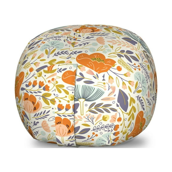 Botanical Storage Toy Bag Chair, Meadow Blossoms Opening Flower Petals Leaf Herbs Fragrance of Season Doodle, Stuffed Animal Organizer Washable Bag, Large Size, Multicolor, by Ambesonne