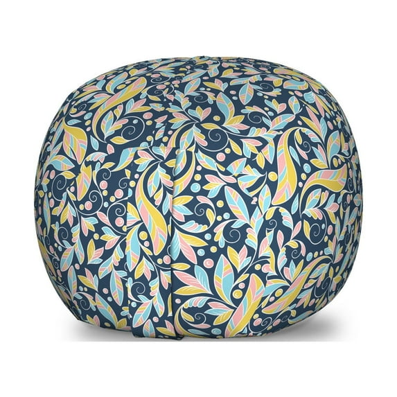 Botanical Storage Toy Bag Chair, Pastel Leaves in Paisley Style Twisted Leaf Motifs Repetitive Botany, Stuffed Animal Organizer Washable Bag, Small Size, Dark Blue Multicolor, by Ambesonne