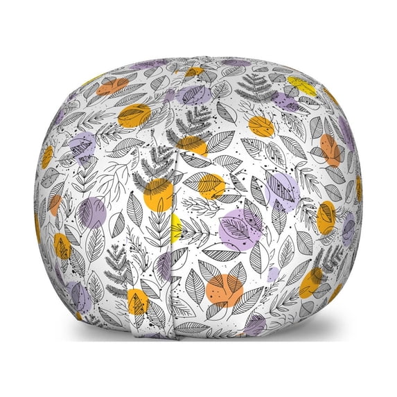 Botanical Storage Toy Bag Chair, Print of Round Blots and Striped Leaf Silhouettes, Stuffed Animal Organizer Washable Bag, Small Size, Multicolor, by Ambesonne