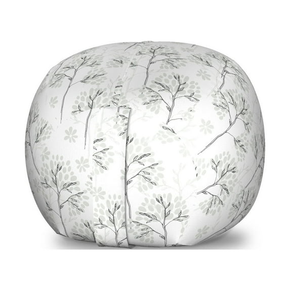 Botanical Storage Toy Bag Chair, Repetitive Leafy Branches Drawn by Hand Foliage Berries, Stuffed Animal Organizer Washable Bag, Large Size, Pale Sage Green Dimgray, by Ambesonne