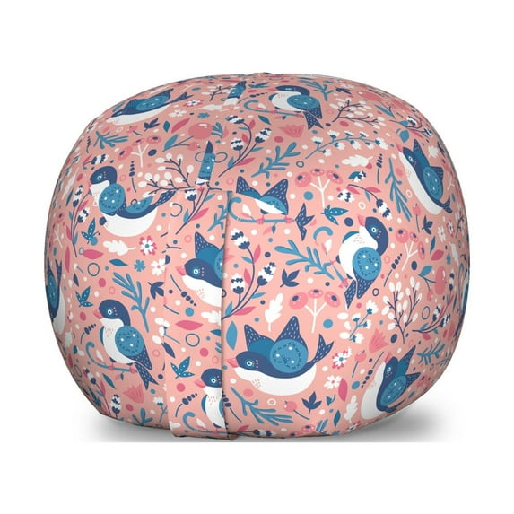 Botanical Storage Toy Bag Chair, Spring Garden Beauty with Flowers and Swallow Bird Berry Branches, Stuffed Animal Organizer Washable Bag, Large Size, Coral Pale Pink, by Ambesonne