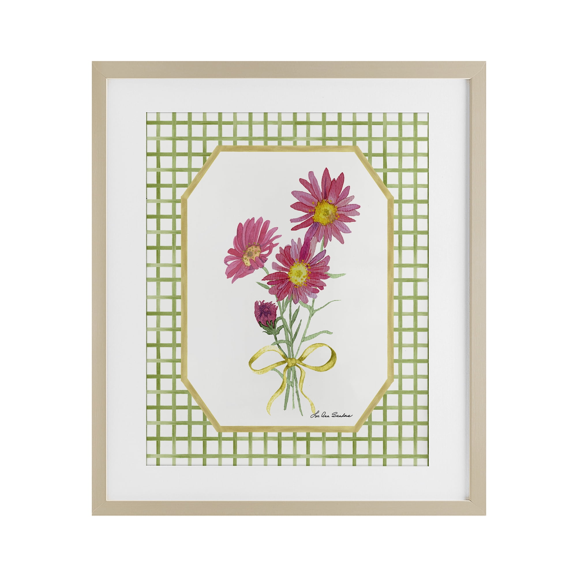 Botanical Story on Gingham Birch Framed Print Under Glass, design by Lee Ann Sanders