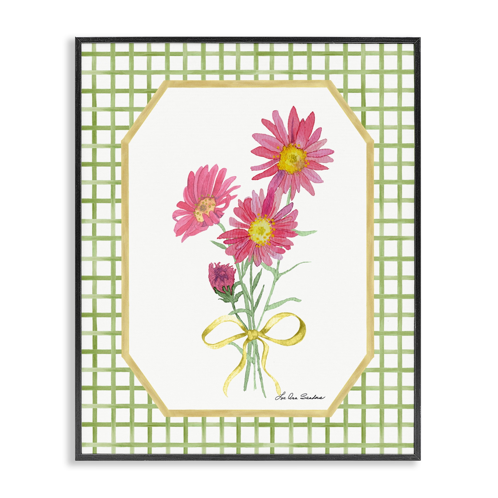 Botanical Story on Gingham Black Framed Giclee Art, design by Lee Ann Sanders
