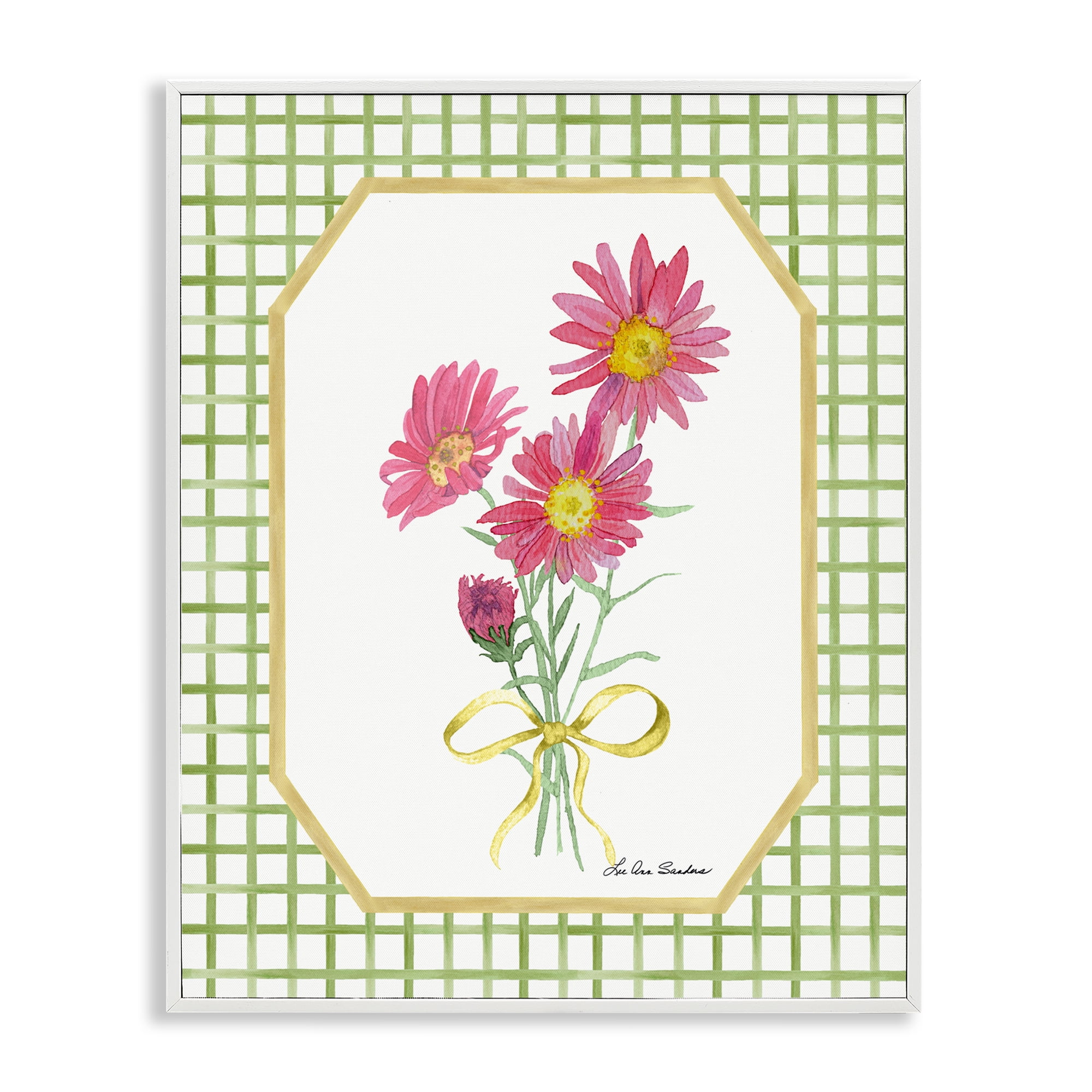 Botanical Story on Gingham White Framed Giclee Art, design by Lee Ann Sanders