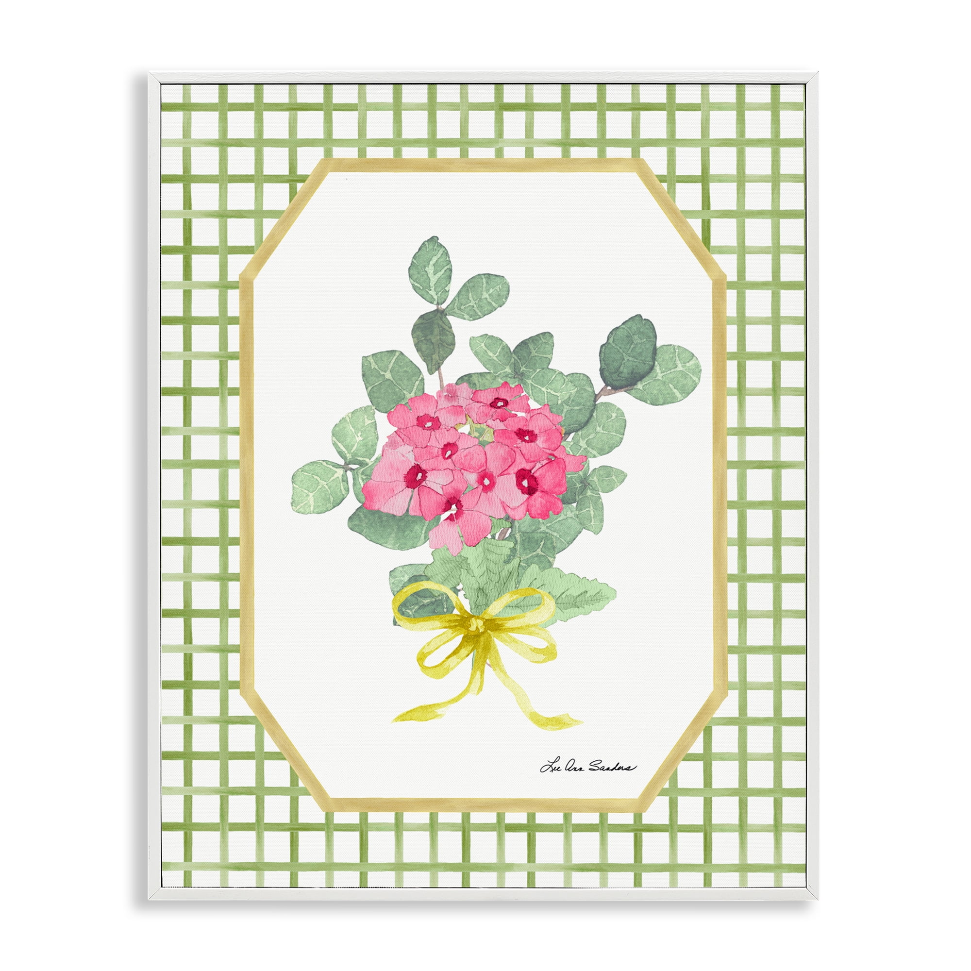 Botanical Story on Grid Pattern White Framed Giclee Art, design by Lee Ann Sanders