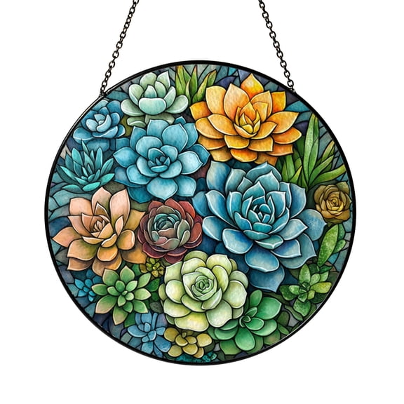 Botanical Succulent Plants Stained Glass Window Hanging – Garden Decor