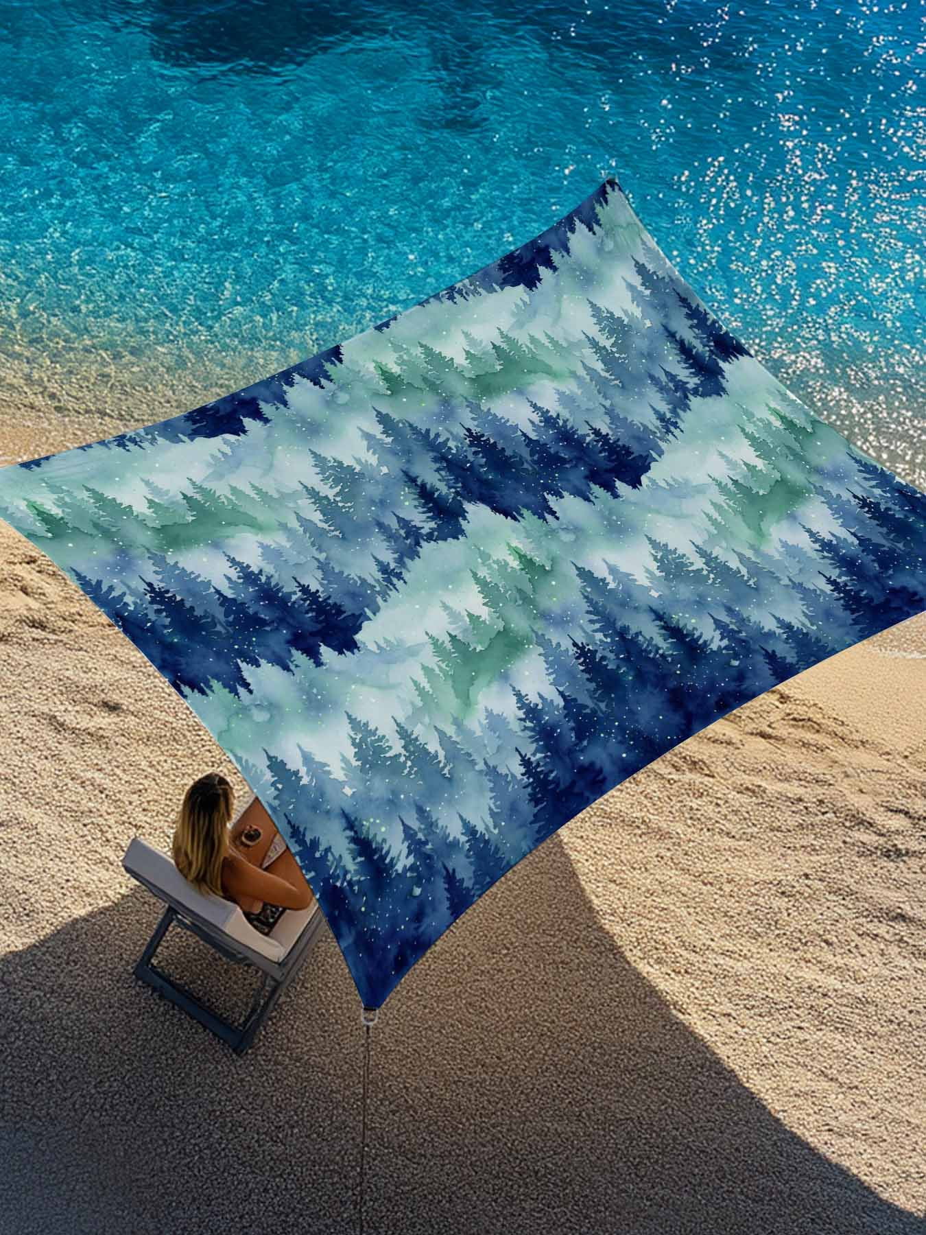 Botanical Sun Shade Sail 6.5' x 10', Spring Watercolor Blue Trees ...