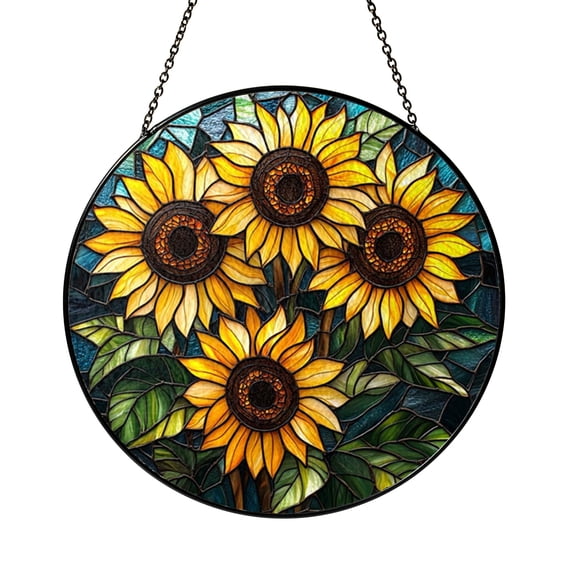 Botanical Sunflower Stained Glass Style Window Suncatcher, Decorative ...