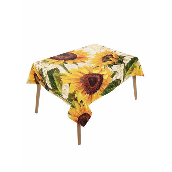 Botanical Sunflowers Table Cloth, Waterproof Tablecloth for Rectangle Tables, Summer Garden Flowers Bees Rustic Reusable Washable Fabric Table Cover for Restaurant Kitchen Dining Tables 60"x102"