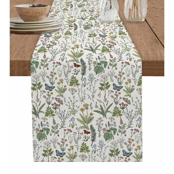 Botanical Table Runner 48 Inches, Vintage Floral Wildflower Country Leaf Plant Bed Runner Dresser Scarves Tabletop for Indoor Outdoor Parties/Ceremony/Banquet, 13" x 48"