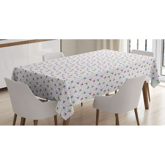 Botanical Tablecloth, Summer Time Design of Colorful Hummingbirds and Flowers Outdoor Nature Elements, Rectangle Satin Table Cover for Dining Room and Kitchen, 60" X 90", Multicolor, by Ambesonne