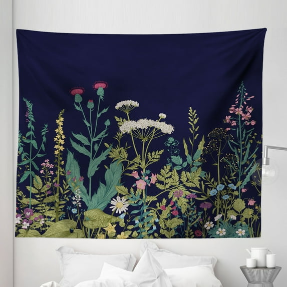 Botanical Tapestry, Blossoming Meadow Art with Various Herbs and Flowers Rural Field Countryside, Fabric Wall Hanging Decor for Bedroom Living Room Dorm, 5 Sizes, Multicolor, by Ambesonne