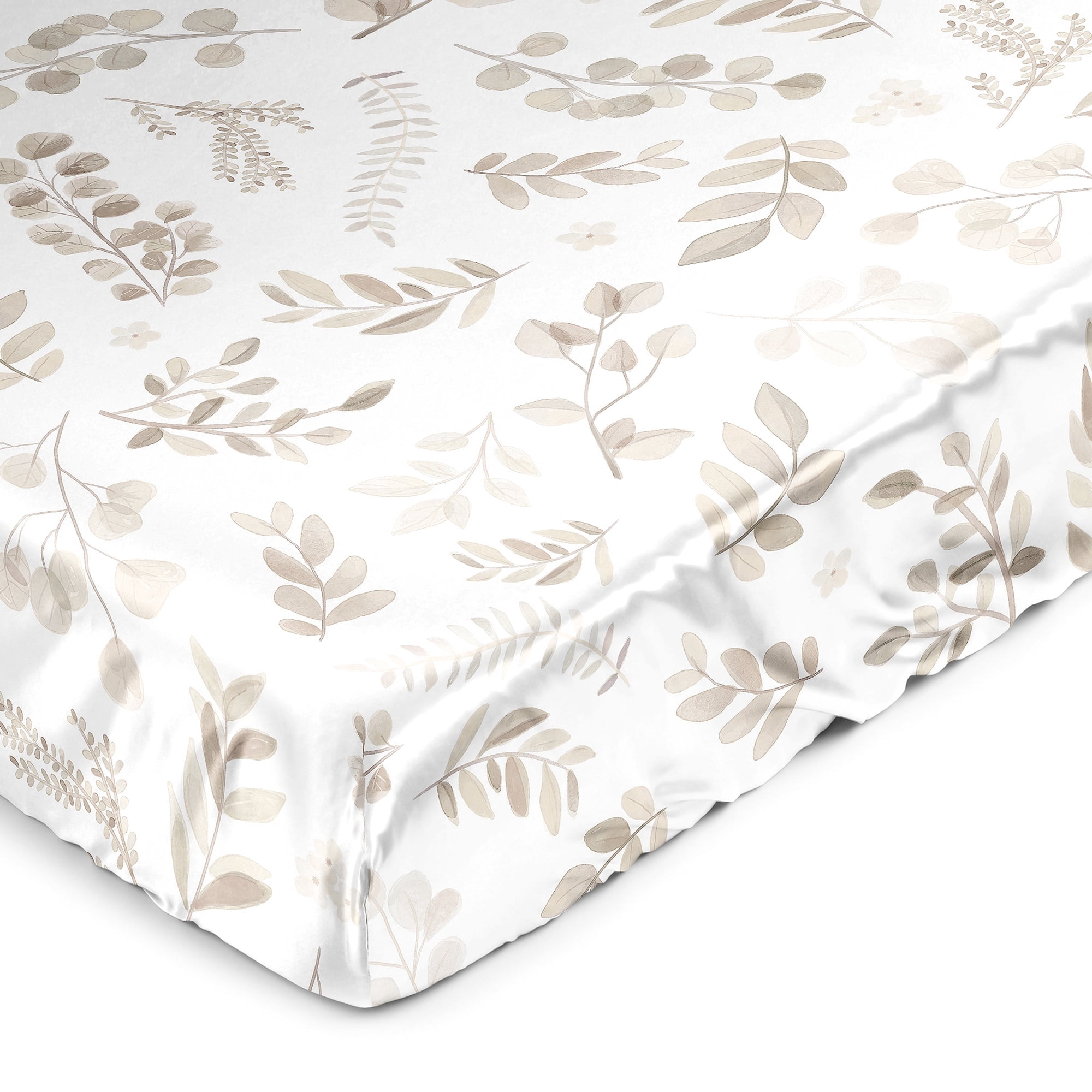 Sweet Jojo Designs Botanical Taupe and Ivory Satin Fitted Crib Sheet