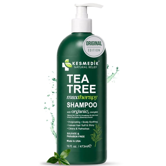 KESMEDIK Tea Tree Oil Shampoo MaxTherapy, Clarifying Deep Clean for Buildup, Dandruff & Cools Refreshes Itchy Scalp, Sulfate-Free for Oily Hair, Women & Men, 16 fl oz