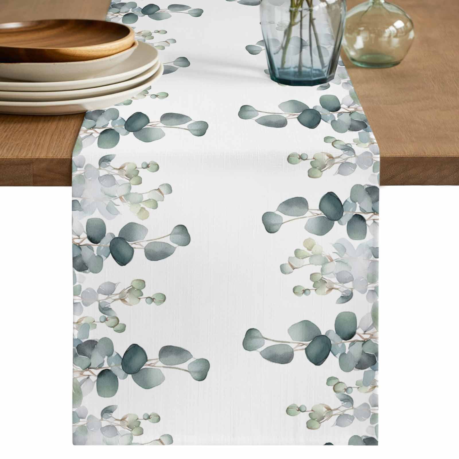Botanical Teal Table Runner 120 Inches Long,Watercolor Eucalyptus ...