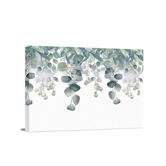 Botanical Teal Wall Art for Living Room,Canvas Picture Wall Decor for Bathroom Bedroom,Watercolor Eucalyptus Leaves Spring Painting Artwork for Office Kitchen Hallway Dining Room Home Decor 16"x20"