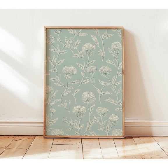 Botanical Thistle Vintage Floral Sage Green Nature Cottagecore Art Unframed Paper Print
