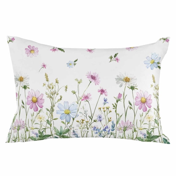 Botanical Throw Pillow Cover 20 x 30 Inch Decorative Pillow Cover Blue Pink Daisy Floral Watercolor White Lumbar Pillowcase Seasonal Rectangle Cushion Case for Couch Sofa Bed Living Room