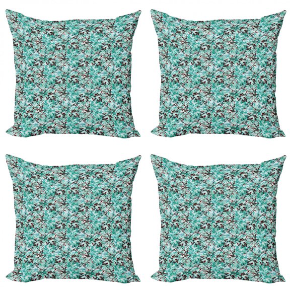 Botanical Throw Pillow Cushion Case Pack of 4, Abstract Nature Composition with Jumble Silhouettes of Tree Branches, Modern Accent Double-Sided Print, 4 Sizes, Multicolor, by Ambesonne