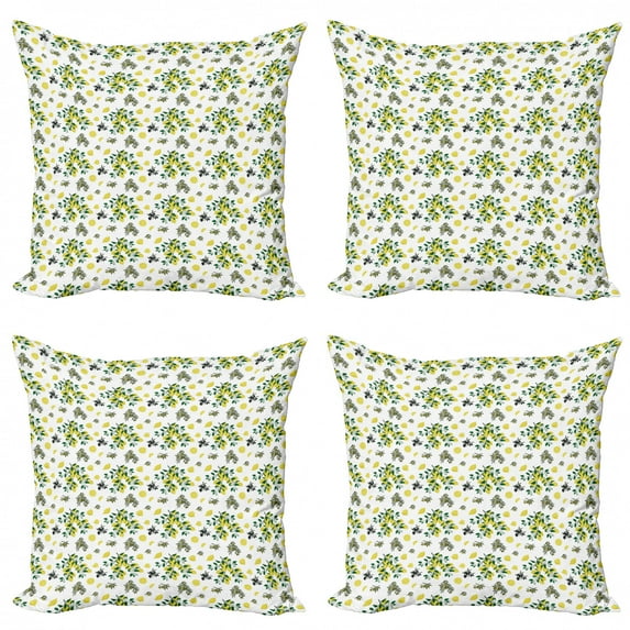 Ambesonne Botanical Throw Pillow Cover 4 Pack, Olives and Lemons Growing, 16", Pastel Yellow Green