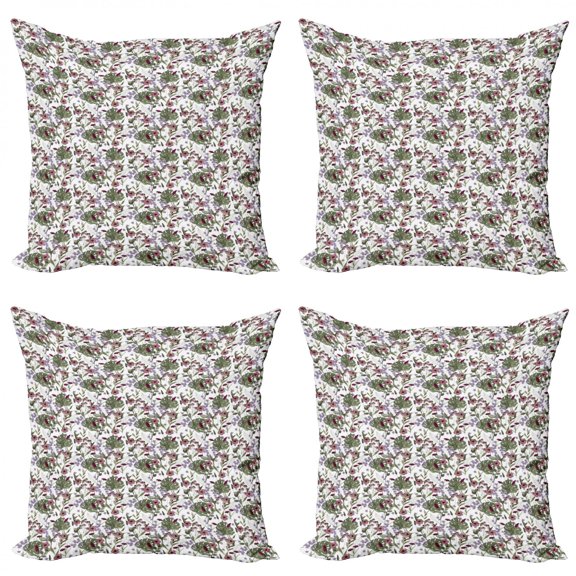 Ambesonne Botanical Throw Pillow Cover 4 Pack, Monstera Leaf and Flowers, 20", Multicolor