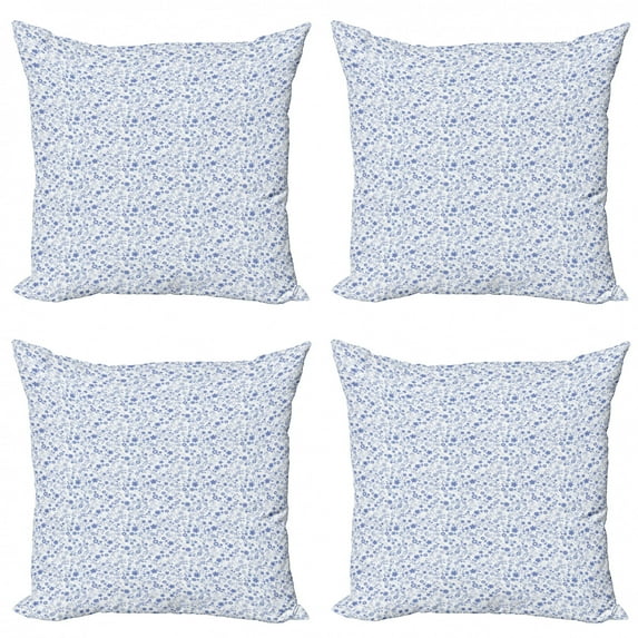 Botanical Throw Pillow Cushion Case Pack of 4, Fresh Spring Garden with Little Blossoms Romantic Flowering Field, Modern Accent Double-Sided Print, 4 Sizes, Violet Blue and White, by Ambesonne