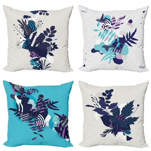 Ambesonne Botanical Throw Pillow Cover 4 Pack, Modern Abstract Herbs, 24", Indigo Purple and Blue
