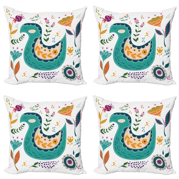 Ambesonne Botanical Throw Pillow Cover 4 Pack, Poppy Butterflies Ducks, 18", Multicolor