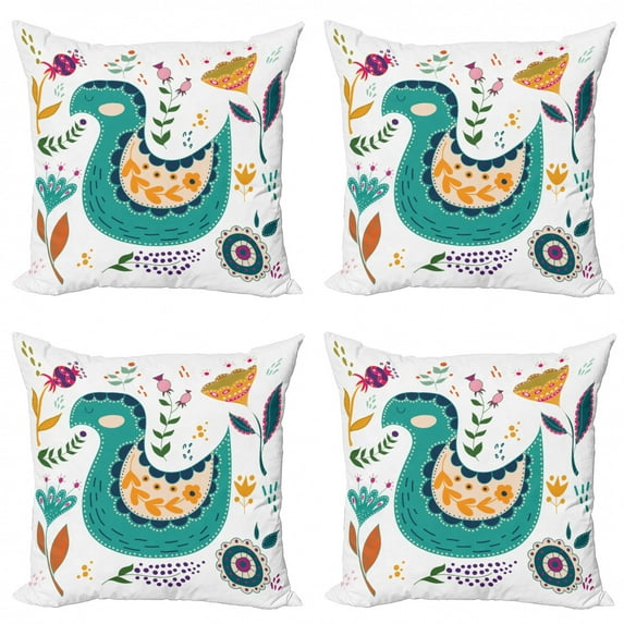 Ambesonne Botanical Throw Pillow Cover 4 Pack, Poppy Butterflies Ducks, 18", Multicolor
