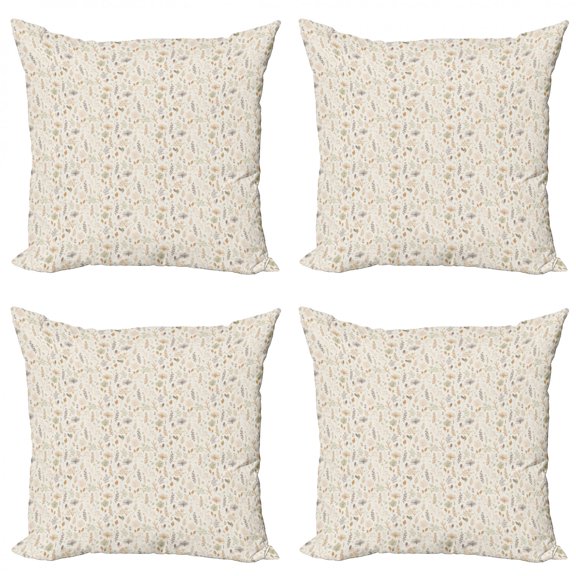 Ambesonne Botanical Throw Pillow Cover 4 Pack, Autumn Leaves and Plants, 16", Multicolor