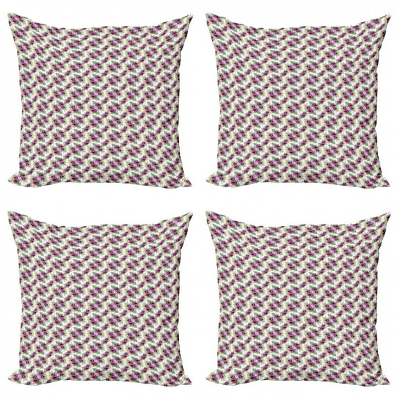 Ambesonne Botanical Throw Pillow Cover 4 Pack, Rows of Purplish Flowers, 20", Multicolor