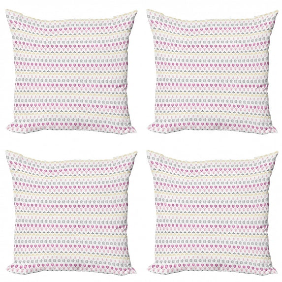 Ambesonne Botanical Throw Pillow Cover 4 Pack, Abstract Sketched Leaves, 20", Pale Orange Pale Pink