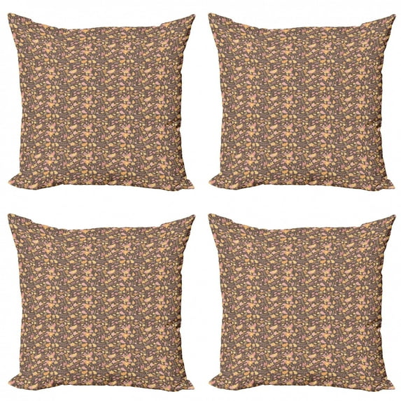 Botanical Throw Pillow Cushion Case Pack of 4, Vintage Pattern of Pastel Colored Flower Petals Branches and Leaves Image, Modern Accent Double-Sided Print, 4 Sizes, Multicolor, by Ambesonne