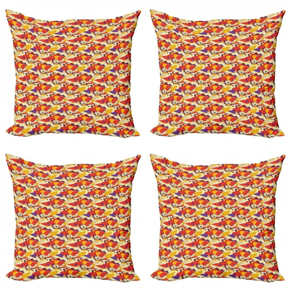 Botanical Throw Pillow Cushion Case Pack of 4, Vintage Style Colorful Poppy Flower Garden in Lively Summer Season Art Print, Modern Accent Double-Sided Print, 4 Sizes, Multicolor, by Ambesonne