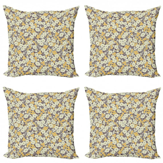 Botanical Throw Pillow Cushion Case Pack of 4, Warm Colored Flower Foliage Botanical Bouquets Flourishing Nature Illustration, Modern Accent Double-Sided Print, 4 Sizes, Multicolor, by Ambesonne