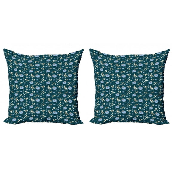 Botanical Throw Pillow Cushion Cover Pack of 2, Abstract Botany Inspired Pattern with Dog-rose Buds, Zippered Double-Side Digital Print, 4 Sizes, Teal Sky Blue, by Ambesonne