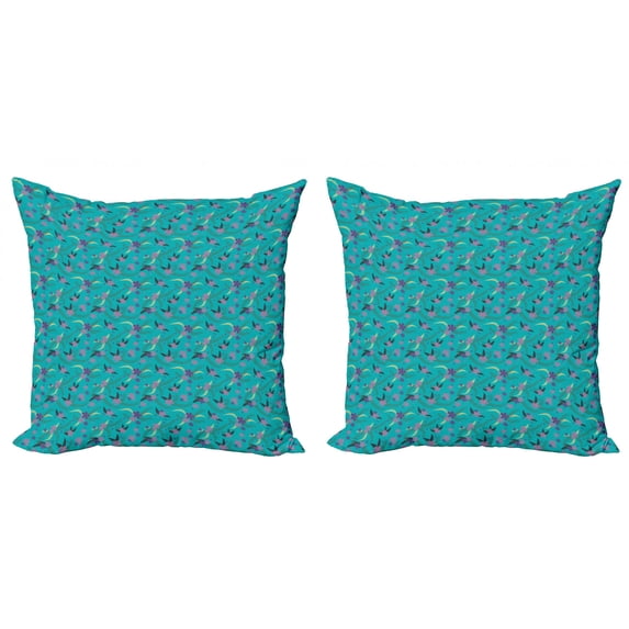 Botanical Throw Pillow Cushion Cover Pack of 2, Flower Branches with Fern Leaf Summer Foliage Beauty Gardening Inspiration Theme, Zippered Double-Side Digital Print, 4 Sizes, Multicolor, by Ambesonne