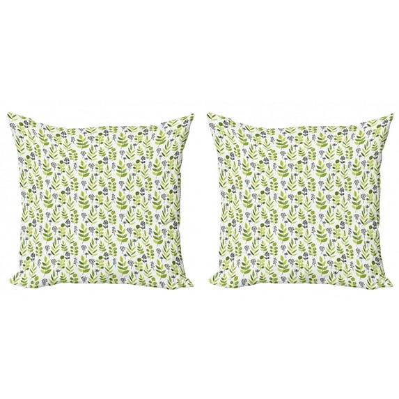 Botanical Throw Pillow Cushion Cover Pack of 2, Leafy Branches and Herbs on a Plain Background, Zippered Double-Side Digital Print, 4 Sizes, Violet Apple Green, by Ambesonne