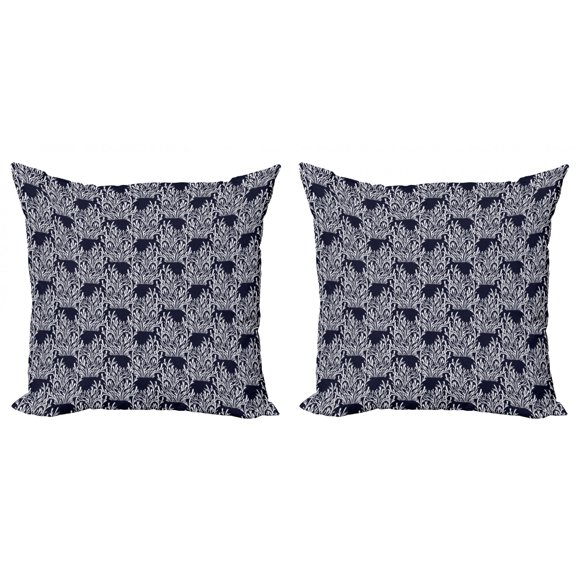 Botanical Throw Pillow Cushion Cover Pack of 2, Monochrome Tree Branches Plantation Doodle Style Nature Seaweed, Zippered Double-Side Digital Print, 4 Sizes, Dark Violet Blue White, by Ambesonne