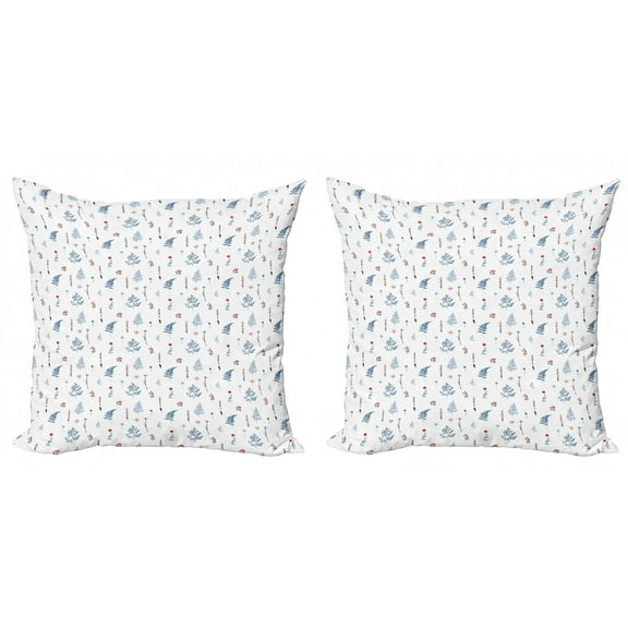 Botanical Throw Pillow Cushion Cover Pack of 2, Repeating Pattern with Flowers Herbs and Plants on Plain Backdrop, Zippered Double-Side Digital Print, 4 Sizes, Slate Blue Multicolor, by Ambesonne