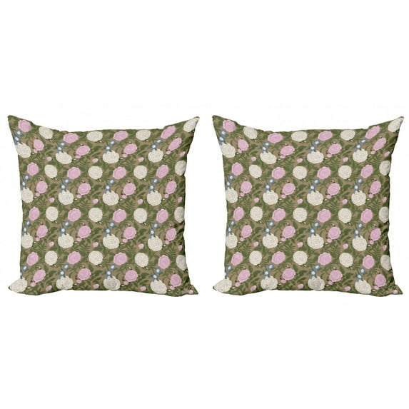 Botanical Throw Pillow Cushion Cover Pack of 2, Romantic Rose Branches with Violet Blooms Vintage Style Nostalgic Classic Flowers, Zippered Double-Side Digital Print, 4 Sizes, Multicolor, by Ambesonne