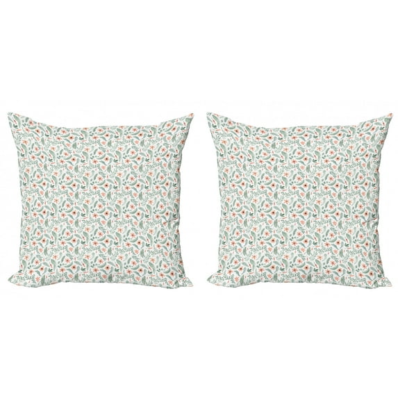 Botanical Throw Pillow Cushion Cover Pack of 2, Watercolor Style Beauty Petals Blossoming Spring Buds Leaves Summer, Zippered Double-Side Digital Print, 4 Sizes, Salmon and Reseda Green, by Ambesonne