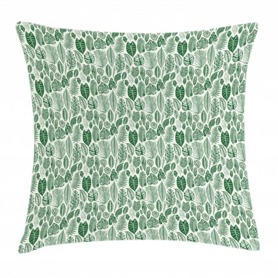 Botanical Throw Pillow Cushion Cover, Vintage Floral Pattern with Detailed Exotic Leaves from Different Trees, Decorative Square Accent Pillow Case, 18 X 18 Inches, Green and Ivory, by Ambesonne