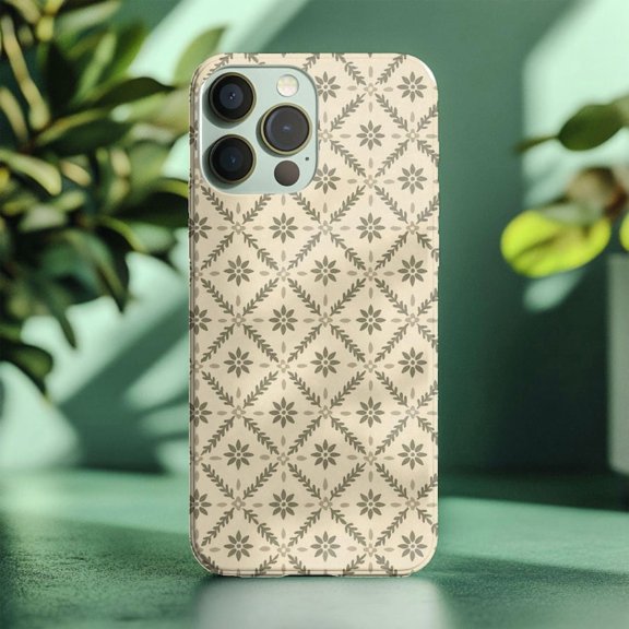 Botanical Tile Floral Case for iPhone 11 12 13 14 15 16 17 Pro Max Plus