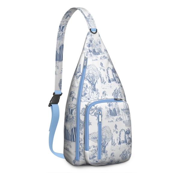 Botanical Toile Sling Backpack – French Country Meets Tropical Jungle Print, Stylish Crossbody Bag