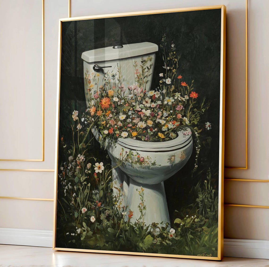 Botanical Toilet, Dark Green Bathroom Decor, Floral Bath Wall Art ...
