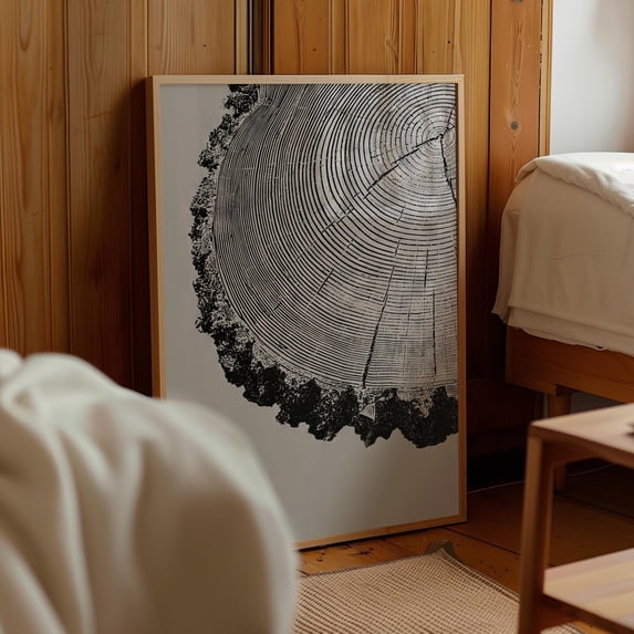 Botinical Ard Botanical Tree Rings Art Monochrome Wood Cross Section Nature Office ...